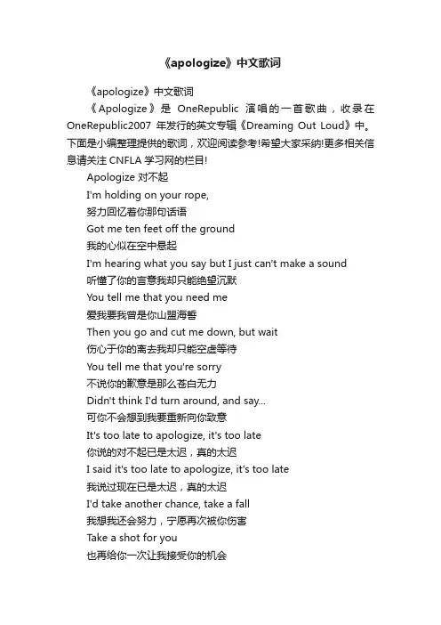 《apologize》中文歌词