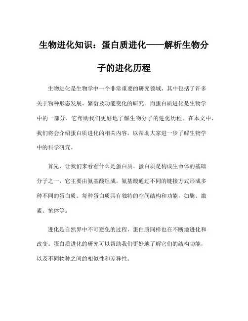 生物进化知识：蛋白质进化——解析生物分子的进化历程
