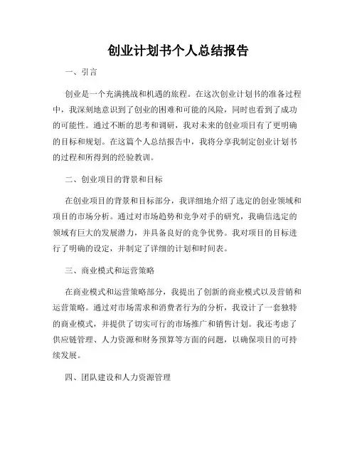 创业计划书个人总结报告