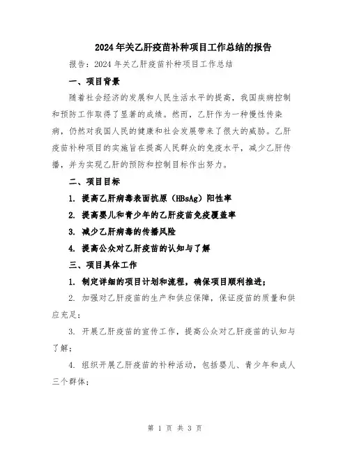 2024年关乙肝疫苗补种项目工作总结的报告