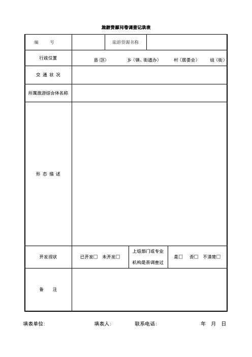 旅游资源问卷调查记录表