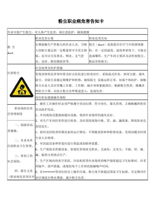 职业危害告知卡--粉尘