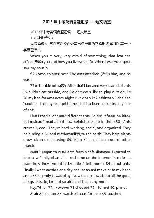 2018年中考英语真题汇编----短文填空