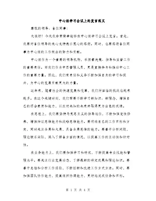 中心组学习会议上的发言范文(2篇)