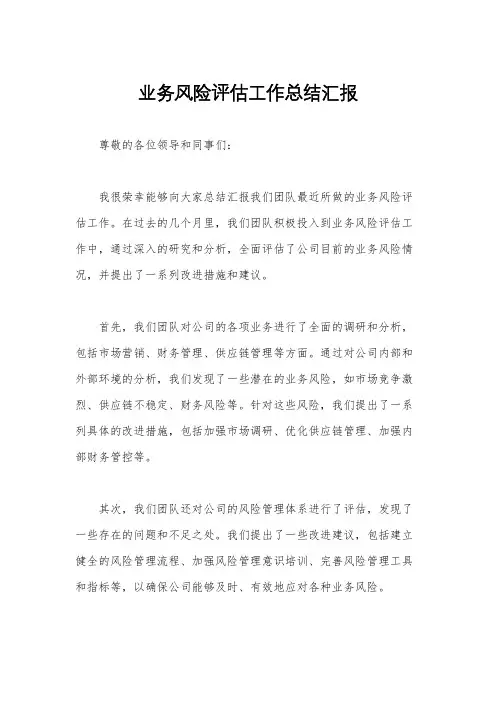 业务风险评估工作总结汇报