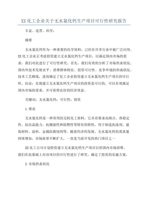 XX化工企业关于无水氯化钙生产项目可行性研究报告