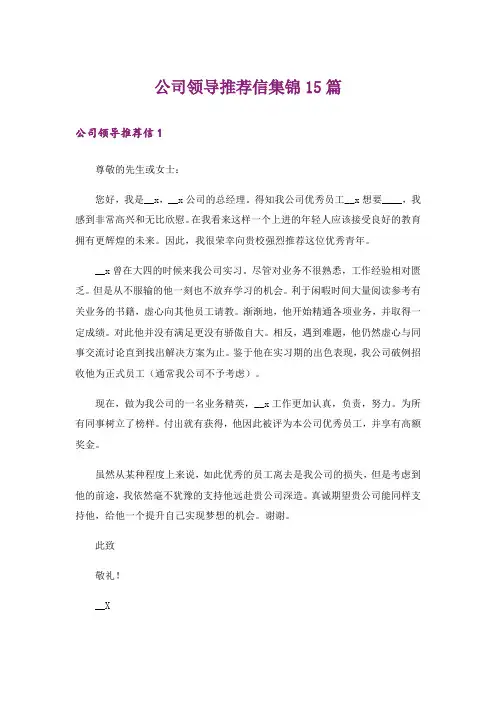 公司领导推荐信集锦15篇