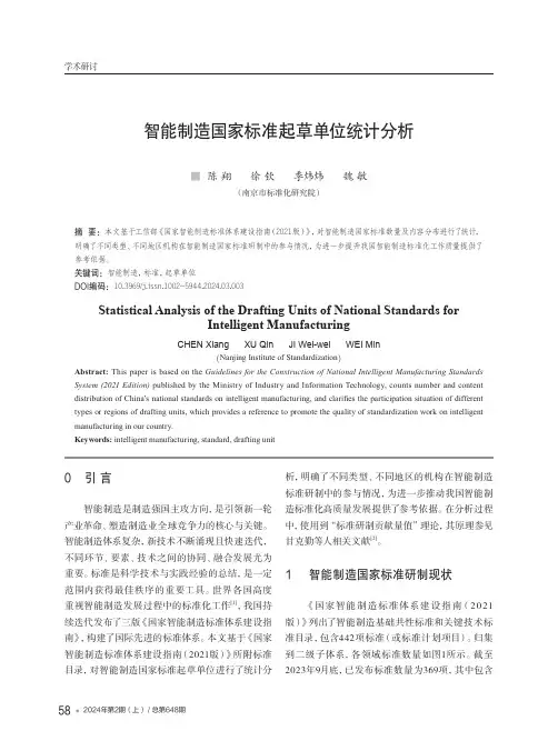 智能制造国家标准起草单位统计分析