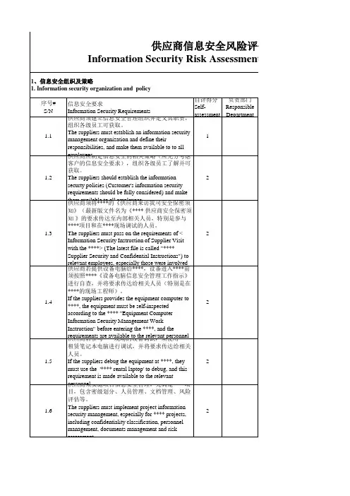 供应商信息安全风险评估检查表