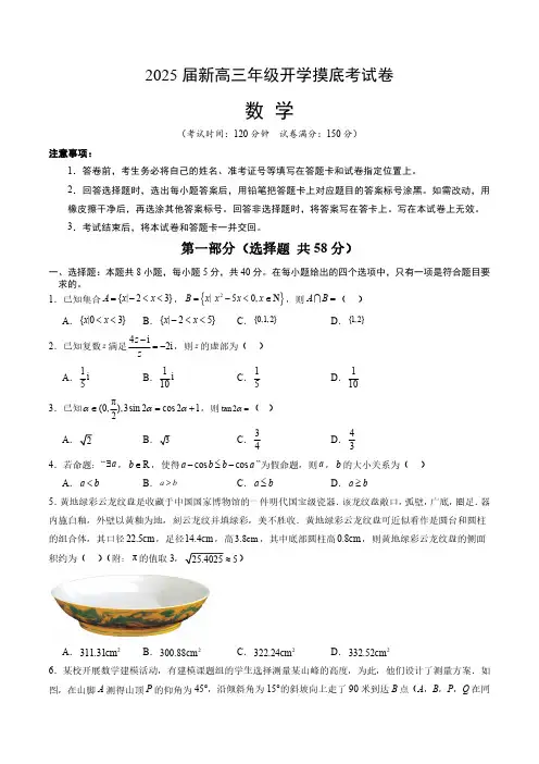 2025届新高三年级开学摸底考数学试卷(附答案)