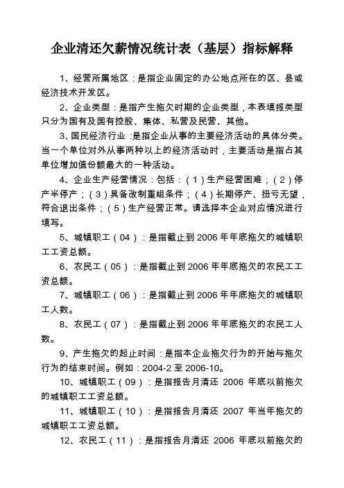 企业清还欠薪情况统计表基层指标解释
