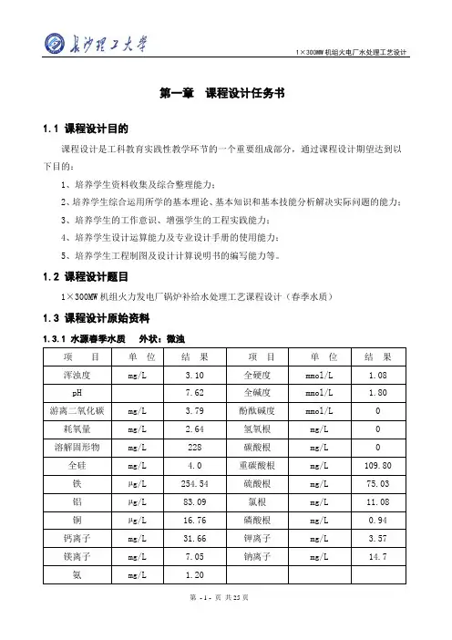 1×300MW机组火电厂水处理工艺设计.