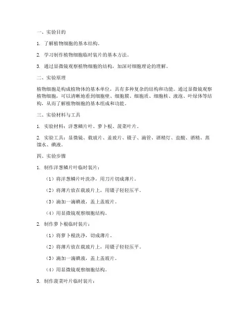 植物细胞生物实验报告