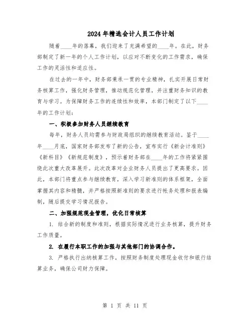 2024年精选会计人员工作计划（6篇）