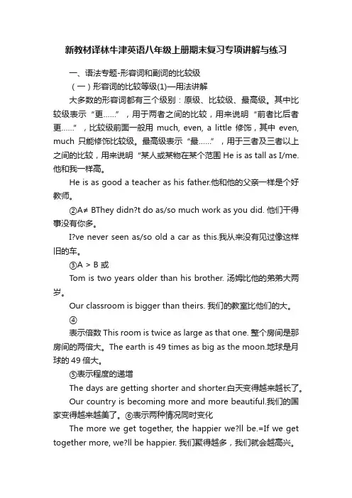 新教材译林牛津英语八年级上册期末复习专项讲解与练习