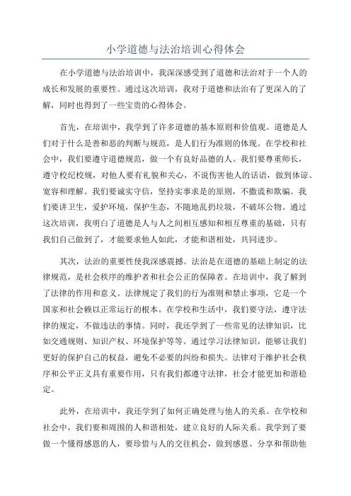 小学道德与法治培训心得体会