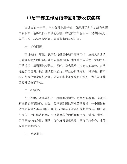 中层干部工作总结辛勤耕耘收获满满