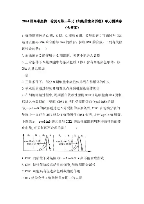 2024届高考生物一轮复习第三单元《细胞的生命历程》单元测试卷(含答案)