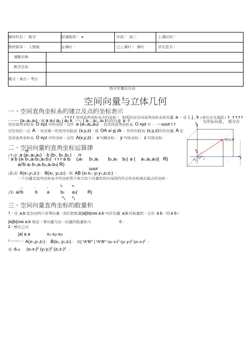 高中数学空间向量与立体几何知识总结(高考必备!)