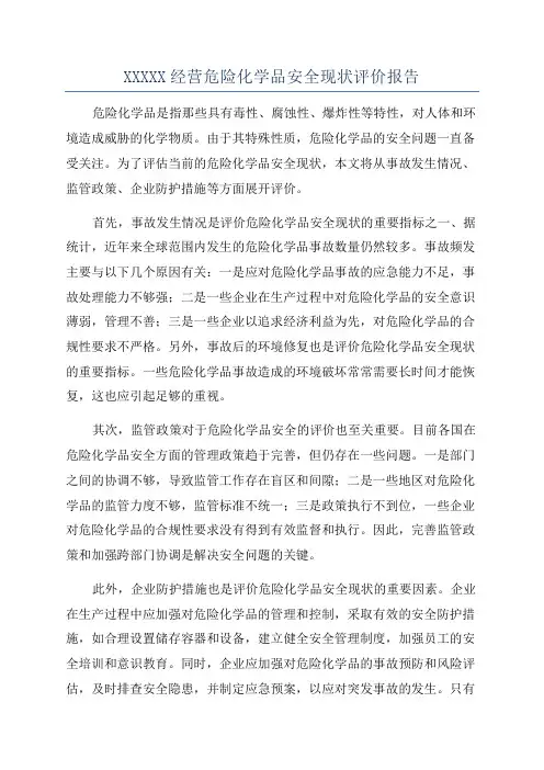 XXXXX经营危险化学品安全现状评价报告