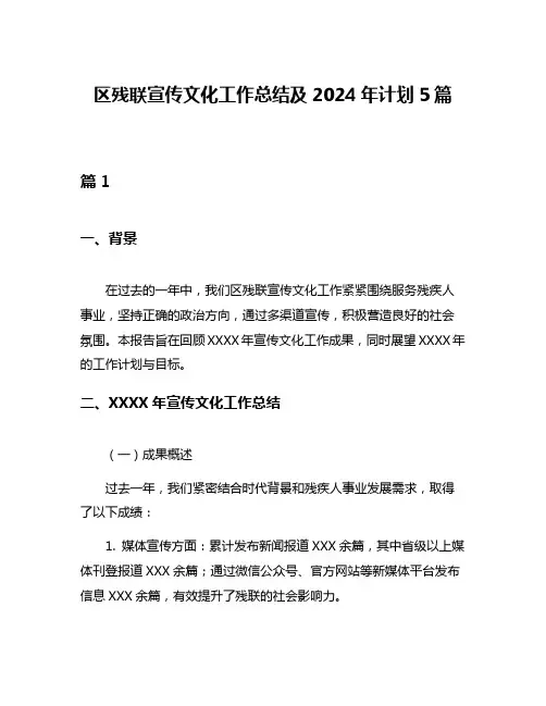区残联宣传文化工作总结及2024年计划5篇
