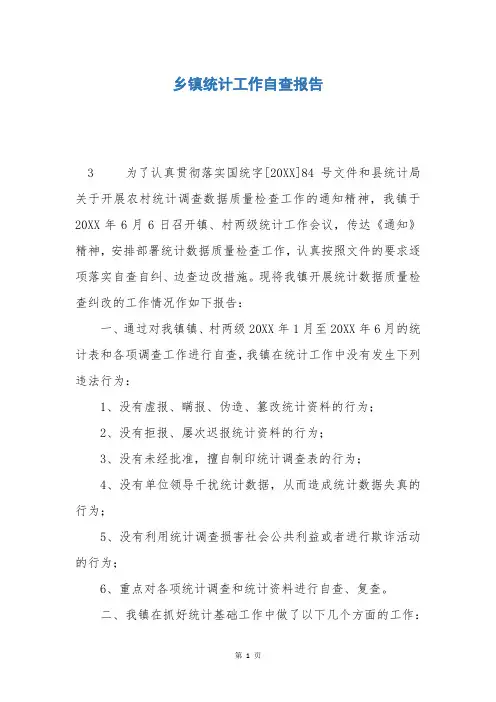 乡镇统计工作自查报告