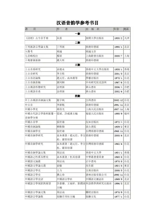 汉语音韵学参考书目