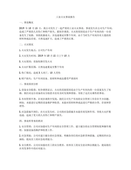 工业火灾事故报告