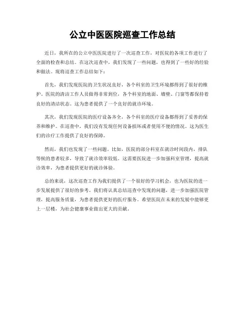 公立中医医院巡查工作总结
