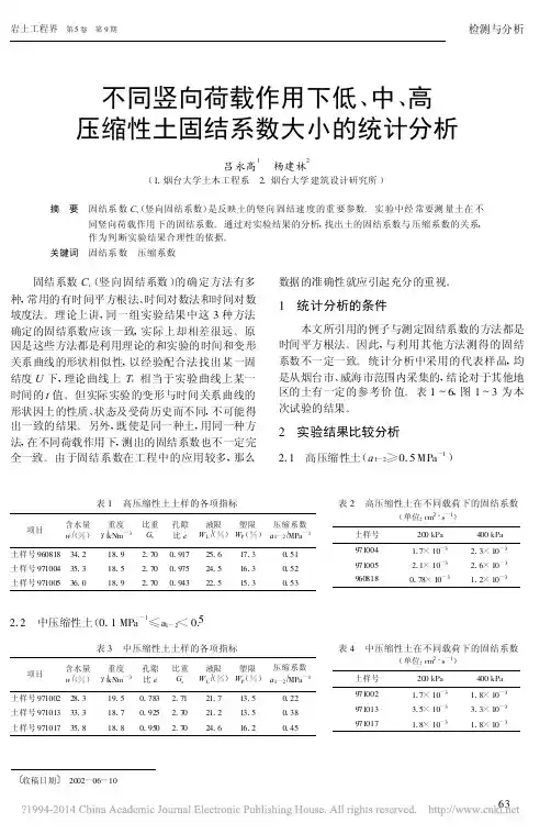不同竖向荷载作用下低_中_高压缩性土固结系数大小的统计分析_吕永高