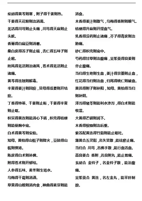 经典中药配伍药对口诀100对