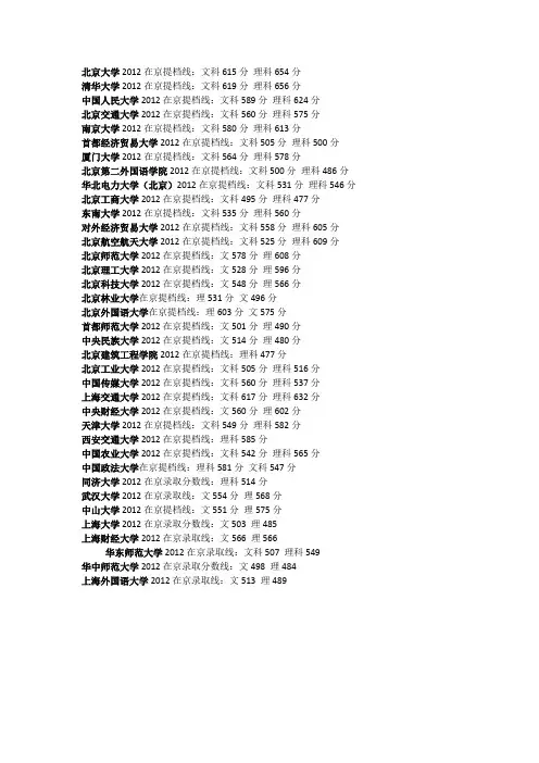 2012高考北京一本提档分数线