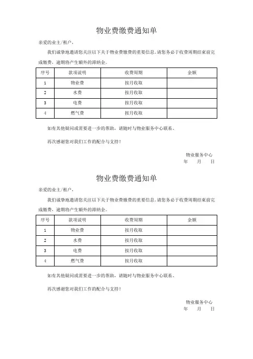物业费缴费通知单模板格式(可修改)