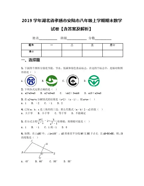 2019学年湖北省孝感市安陆市八年级上学期期末数学试卷【含答案及解析】