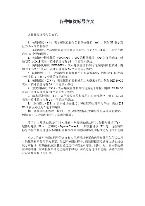 各种螺纹标号含义