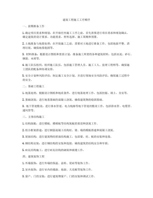 建筑工程施工工序顺序