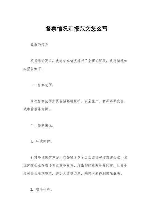 督察情况汇报范文怎么写