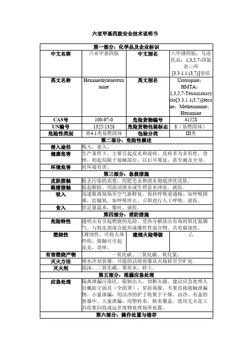 六亚甲基四胺安全技术说明书