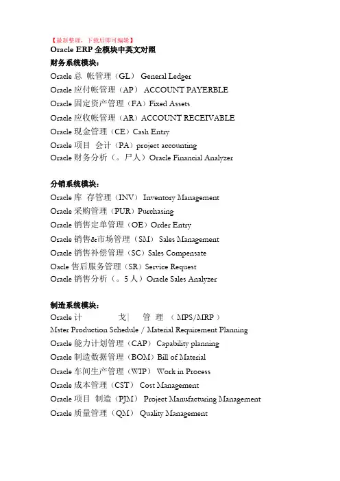 oracleerp全模块中英文对照完整资料