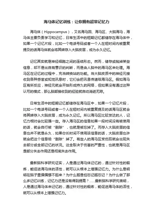 海马体记忆训练：让你拥有超常记忆力