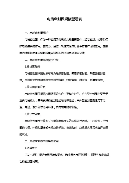 电缆密封圈规格型号表