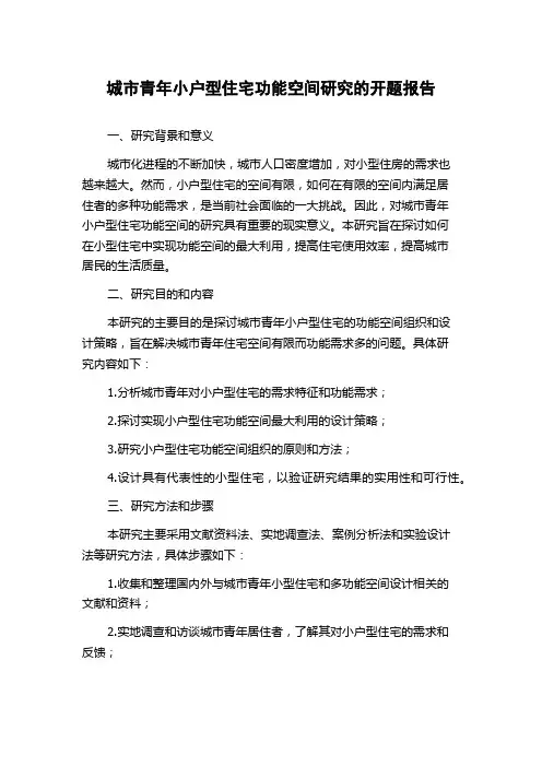 城市青年小户型住宅功能空间研究的开题报告