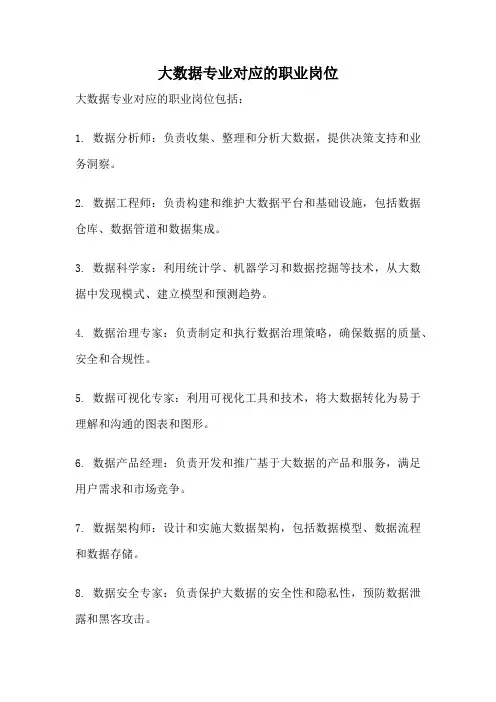 大数据专业对应的职业岗位