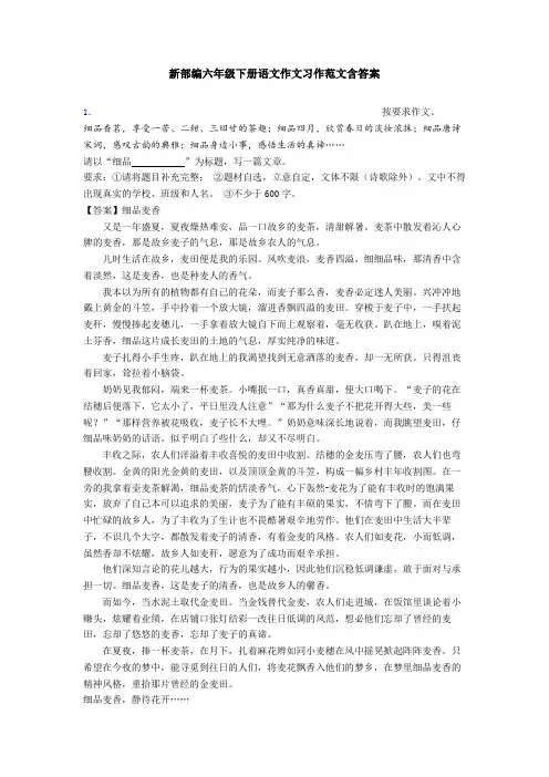 新部编六年级下册语文作文习作范文含答案