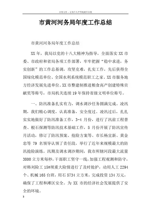 市黄河河务局年度工作总结