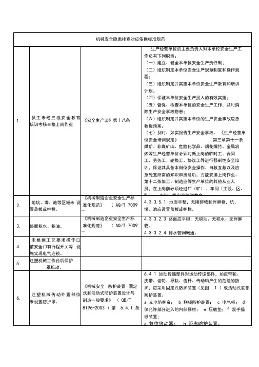 机械安全隐患排查整改对应依据标准规范