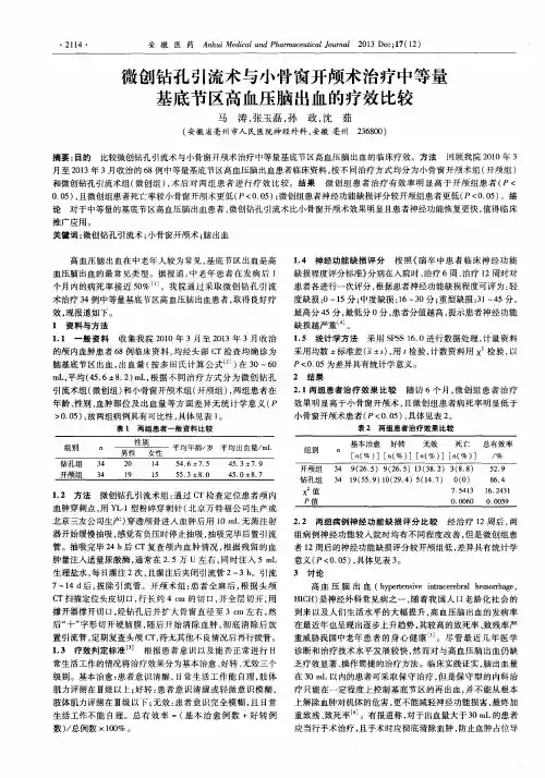微创钻孔引流术与小骨窗开颅术治疗中等量基底节区高血压脑出血的疗效比较
