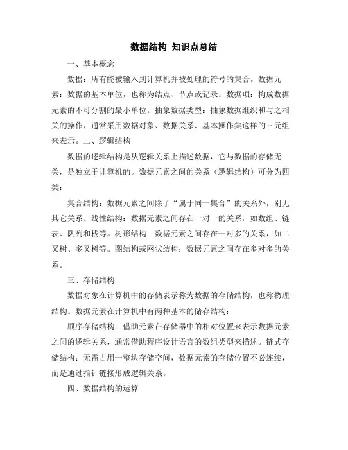 数据结构 知识点总结
