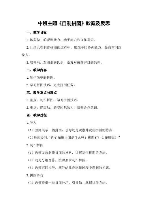 中班主题《自制拼图》教案及反思