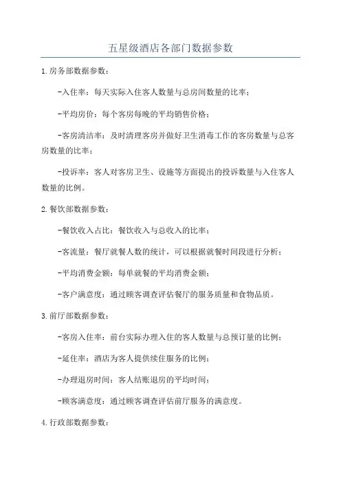 五星级酒店各部门数据参数